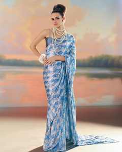 Bandanas en soie à paillettes lourdes de conception ethnique Blouse saree respirante et écologique à couverture complète pour toutes les occasions - Product Image 4