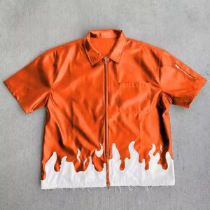 Offre spéciale Chemise en cuir de haute qualité personnalisée Chemise coupe ample à manches courtes Col noir Baggy Streetwear Chemise en cuir pour hommes - Product Image 4