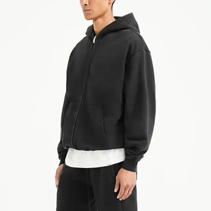 Sweat à capuche streetwear personnalisé de haute qualité, sweat à capuche vintage gris délavé à l'acide, épaules tombantes, sweats à capuche délavés à double fermeture éclair - Product Image 4