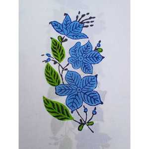 Mughal Buta Pure Cotton Tissu imprimé à la main Base blanche avec fil bio peigné bleu vert pour la décoration intérieure Upholstery-JBR57 - Product Image 2