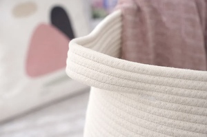 Grand panier en corde de coton surdimensionné avec poignée, design bohème, nouvellement conçu, fait à la main, de haute qualité, pour montage mural extérieur, pour enfants - Product Image 5