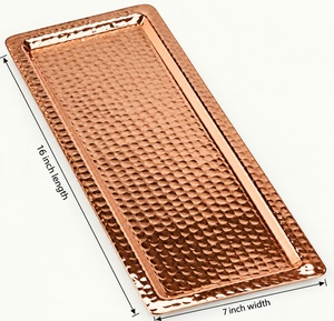 Plateau rectangulaire en cuivre artisanal, centre de table décoratif pour les occasions de repas à la maison - Product Image 4