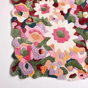 Alfombra de viscosa de lana tejida a mano moderna Rosa Floral Cassia para dormitorio estética sala de estar salón uso duradero en el suelo del hogar - Product Image 3