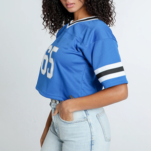 Loose Women's Short Sleeved V Neck Casual Top Football Sports Jersey Football Top - Product Image 4