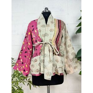 Vintage <b>Kantha</b> Stitch Dori <b>Jacket</b> One-of-a-Kind Handstitched Reversible Short Coat Boho Chic Fashion with Sequins Fur for Spring - Product Image 2