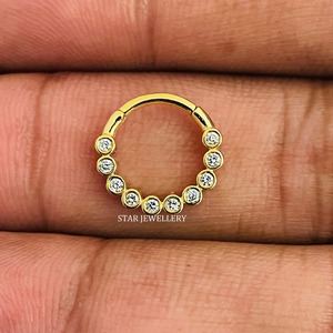 14K Solid Gold Bezel Set Minimalist Diamond Daith Clicker Fine Jewelry. - Product Image 1