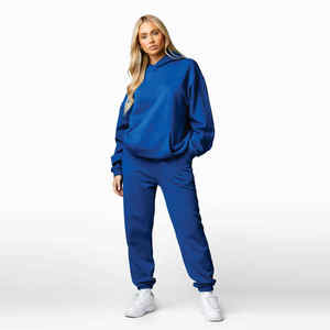 Survêtement à capuche pour femme avec logo de marque personnalisé bleu royal 65% coton 35% polyester surdimensionné coupe décontractée survêtement - Product Image 2