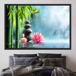 Toile imprimée moderne - Décoration murale Pierres Zen, Art Spa, Art mural pour chambre à coucher, 1P : encadré noir - Product Image 1