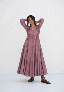 Robe longue en coton biologique Tan Orange Robe à volants et superpositions Tunique Boho avec poches Confortable coupe ample Taille personnalisée - Product Image 5