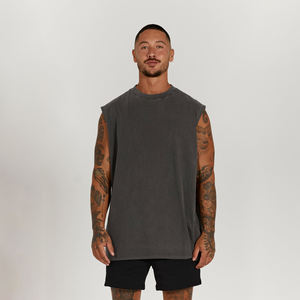 Camiseta sin mangas para hombre y unisex cuello redondo estilo informal calidad premium verano lavado 100% algodón Jersey patrón sólido camiseta para hombre - Product Image 1