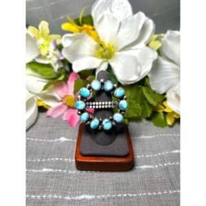<b>Adjustable</b> Navajo Golden Hill Turquoise & Sterling Silver <b>Ring</b> Rose Gold Plated Bezel Setting Stainless Steel Gift - Product Image 1