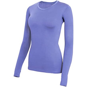 Women Long Sleeve <b>Scrub</b> <b>Top</b> Teal Spandex/Polyester Knitted Medical Under Shirt Hospital Uniform Blouse Seamless Fusing - Product Image 2