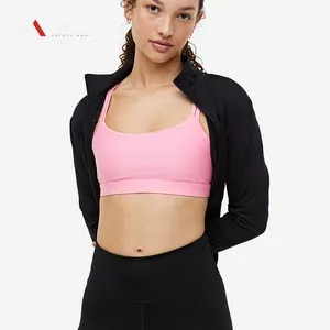 Sin espalda sin costuras Halter inalámbrico acolchado de corte bajo gimnasio Yoga Sujetador deportivo de moda