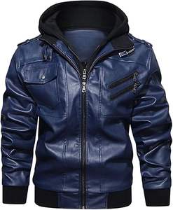 Chaqueta de motorista de cuero ajustada de alta calidad para hombre, cuello levantado, secado rápido, acabado elegante, bolsillo frontal, lona gruesa, Invierno - Product Image 1