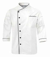 Manteau de chef professionnel pour hommes manches longues avec passepoil conception cuisine uniforme de travail de cuisine avec accessoires de poches en tissu tissé