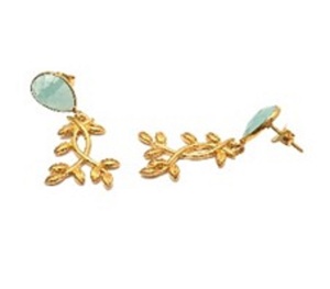 Pendientes de plata de ley 925 con gema de Calcedonia, pendientes con forma de pera - Product Image 1