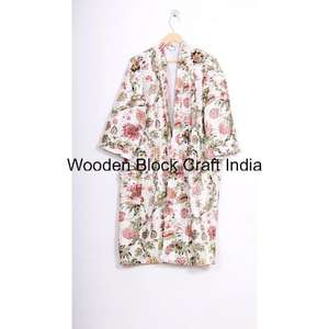 Vêtement de nuit long en coton biologique vintage pour femmes, robe kimono matelassée Kantha, fabrication artisanale, mode indienne pour les festivals, veste confortable - Product Image 1