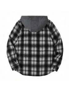 <b>Men's</b> Casual Plaid Flannel <b>Hoodie</b> Long Sleeve Lightweight Canvas Shirts Jacket Zipper Closure Printing Decoration for Winter - Product Image 3