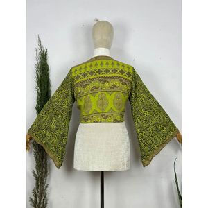 Bohemian Hippie One-Size Wrap <b>Top</b> Long Bell Sleeves Colorful Paisley Flower Pattern <b>Festival</b> Boho Fairy Goddess for Day - Product Image 2