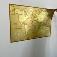 Tableau blanc électrostatique réutilisable durable avec carte du monde rétro, en papier, fixation instantanée par électrostatique sur surface
