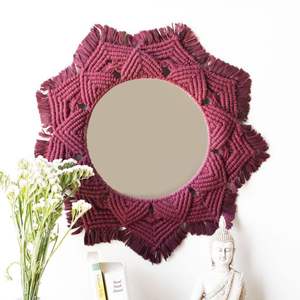Miroir mural en macramé au design haut de gamme Looks à la mode Finition naturelle Décoration de Noël Couleur fantastique Le plus populaire - Product Image 1