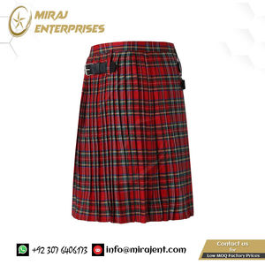 Pantalon de salon pour kilt plissé à taille contrastée à carreaux pour hommes, fournisseur en gros de style écossais rétro décontracté à la mode - Product Image 4