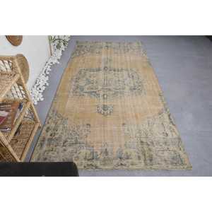 พรมวินเทจขนาด 4.7x9.3 ฟุต พรมตุรกีขนาดใหญ่ พรมขนสัตว์ลายดอกไม้สีเบจฟ้า - Product Image 1