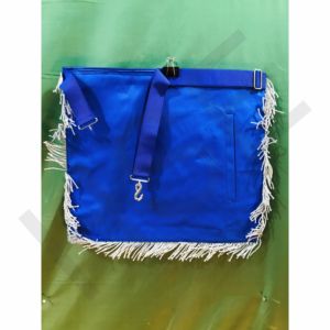 Delantal Masónico de Ex-Maestro Masón, Regalia de Logia Azul, Bordado a Mano con Flecos de Hilo Plateado, Piel de Cordero - Product Image 2