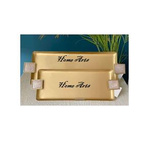 Superior Quality Gold Color Food Serving <b>Tray</b> Set of Two Different Sizes Dessert Snacks Serving <b>Tray</b> For Top Selling - Product Image 1