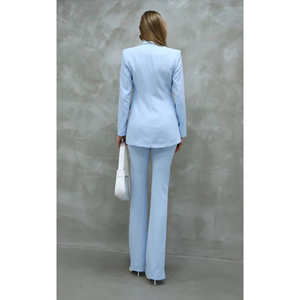 Giacca classica da donna tailleur pantalone bianco con dettaglio argento elegante ed elegante - Product Image 2