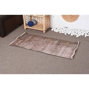 Alfombra de lana estilo bohemio de 1,8x3,8 pies en marrón y Beige Patchwork área grande con respaldo de látex para dormitorio patrón de pasillo rectangular - Product Image 3