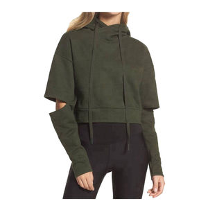 Sudadera con Capucha para Mujer, Negra, con Mangas Recortadas, Holgada, Informal, para Uso Diario, Cómoda - Product Image 6