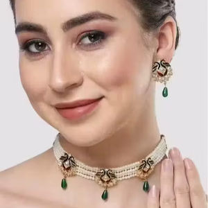 Unique Designer Handmade Ethnic Zinc Alloy Zircon Gold Plated Jewelry Set for Girls Women Necklace Earrings Ring for Wedding - Product Image 1