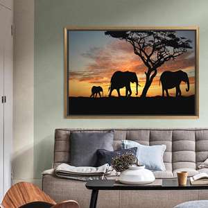 Elegant African Sunset: Printed <b>Canvas</b> Artwork with Majestic Elephant Silhouette,GOLD <b>FRAMED</b> <b>CANVAS</b> - Product Image 1