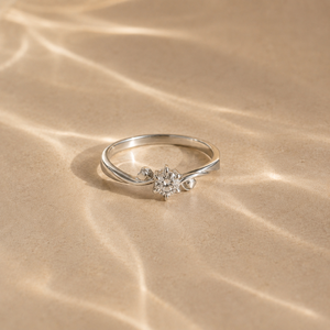 Platinum Elowen Solitaire <b>Ring</b> with Cut Zircon Stone for Wedding and <b>Promise</b> 14K Gold Plated Rhodium Finish - Product Image 4
