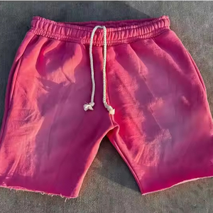 Fait sur mesure hommes lavage à l'acide taille élastique 100% coton teint uni séchage rapide sportif haute qualité soleil décoloration strass motif solide - Product Image 2