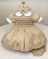 Jiefute Vente en gros Vêtements pour enfants smockés sur mesure Robe smockée à la main pour filles Combinaison florale pour bébé Bloomer Ensemble 3 pièces en coton