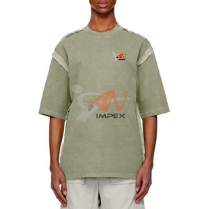 เสื้อยืดสตรีทแฟชั่นสุดฮิต สไตล์วินเทจ รับสกรีนโลโก้ เสื้อยืดผ้าฝ้ายยอดนิยม ทรงโอเวอร์ไซส์ ลวดลายย้อมสีแบบแอซิดวอช ตัดต่อผ้า - Product Image 1