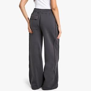 Pantalon en toile de coton vintage à jambes larges et devant plat pour femmes, taille haute, coupe ample, longueur totale, décontracté, pour l'hiver - Product Image 2