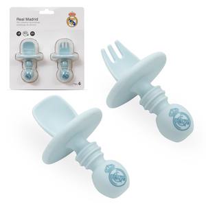 Para el Real Madrid Mod. Juego de Cubiertos de Silicona para Bebés, Platos y Utensilios Anti-Asfixia en Azul - Product Image 1