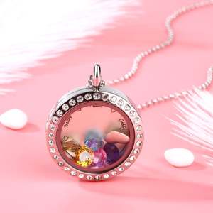 Jeulia Stainless Steel Engraved Floating <b>Locket</b> Necklace with Diamond Birthstone Charms - Product Image 3