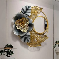Miroir mural en métal doré, style Art déco moderne, motif floral irrégulier, fait main, finition personnalisée, pour décoration d'anniversaire et de maison