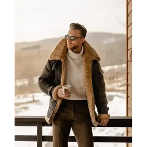 Mens Shearling B3 Flying Bomber Sheepskin Leather Coat - Product Image 5