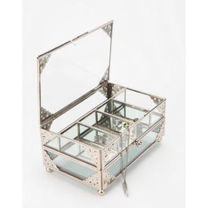 Organisateur et boîte de rangement de bijoux en métal argenté de luxe moderne avec tiroir à 2 niveaux Décoration de Noël en verre faite à la main - Product Image 5