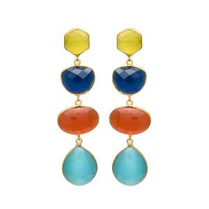 New Arrival Dazzling Multi-Gemstone <b>Gold</b>-Plated <b>Dangle</b> <b>Earrings</b> - Product Image 1