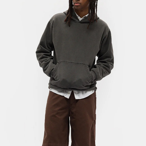 Sweat à capuche zippé en coton 100% de qualité supérieure, personnalisé, délavé à l'acide, uni, coupe ample, écologique, respirant - Product Image 2