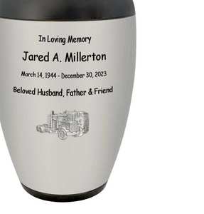 Deux camions semi-remorques diesel, urne en étain, hommage parfait, gravure personnalisée, urne en métal pour adultes, urnes en aluminium pour cendres humaines - Product Image 3