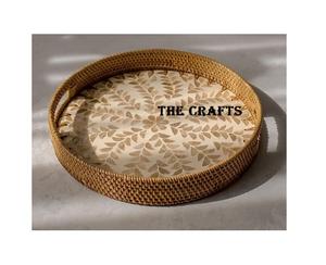 Plateau de service en rotin et nacre de bambou Plateau à chocolat ovale de la meilleure qualité pour accessoires d'hôtel - Product Image 5