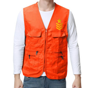 Chaleco informal sin mangas personalizado para hombre al por mayor con múltiples bolsillos de algodón y poliéster para hombre, chaleco cargo de color sólido - Product Image 1