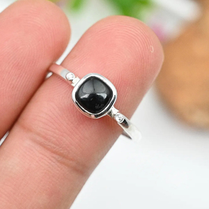 Belle fantastique bague de fiançailles en Onyx noir Cz en argent sterling 925 bijoux minimalistes fins mariage anniversaire cadeau anneaux elle - Product Image 4